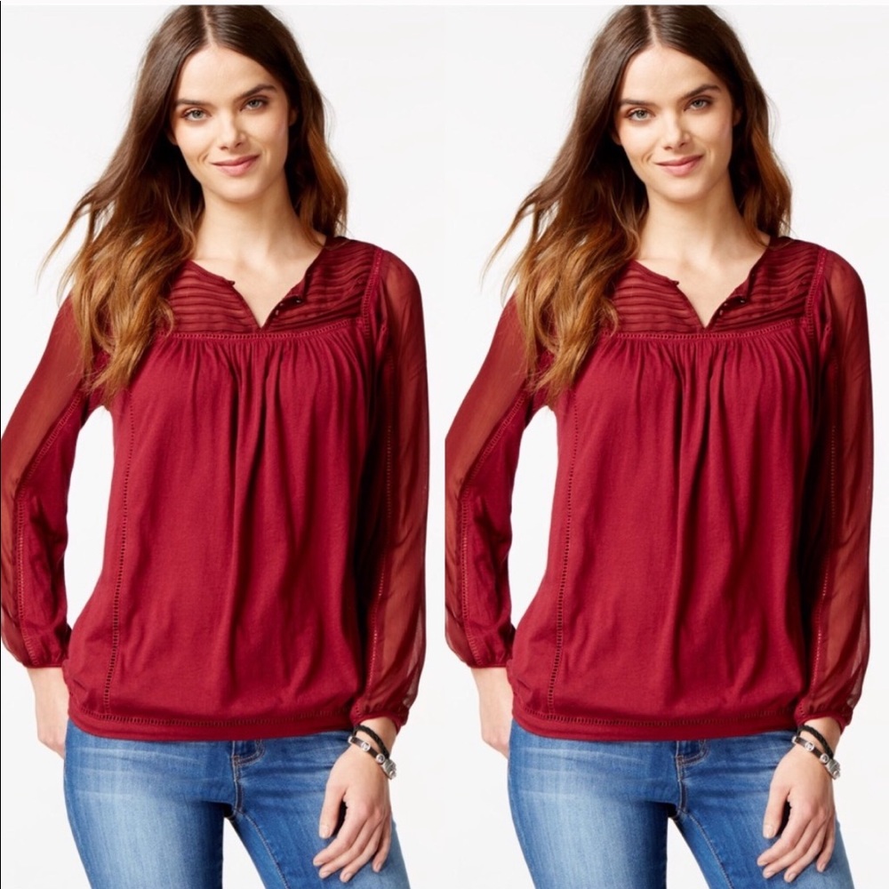Lucky Brand Chiffon Mixed Top in Berry Size Small
